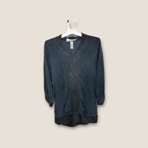 Laundry by Design Black Metallic Long Sleeve Tunic 100% Silk Size Small